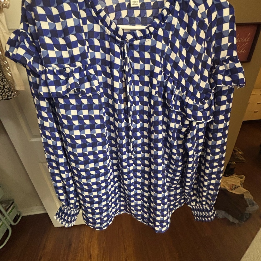NWT Blue and White Checkered Women's Top